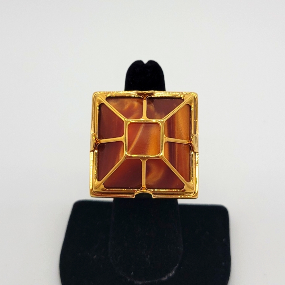 Vita Fede Orange with Shimmery Gold Reisen on Gold-Tone Rings NEW